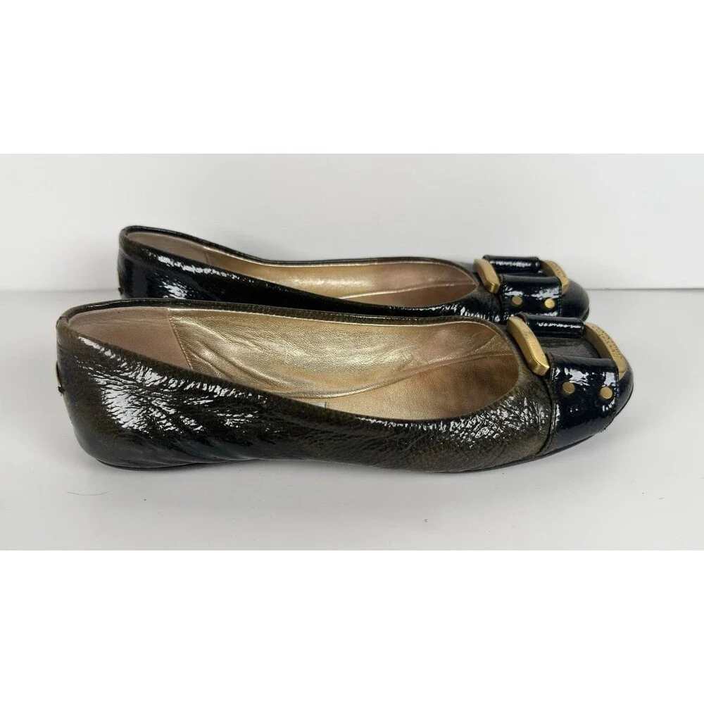 Jimmy Choo Black Olive Morse Buckle Ballet Flats Size EU 36.5 US 6.5